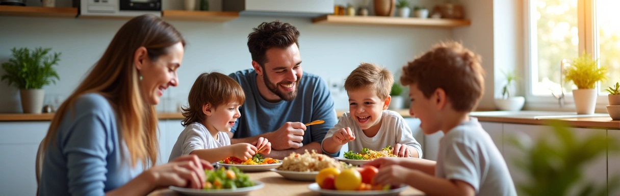 Happy family eating a healthy meal together