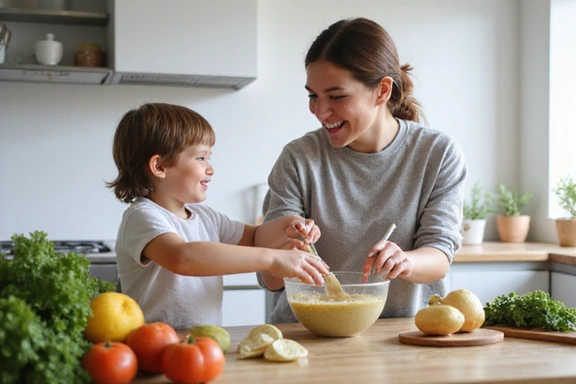 Parent and child cooking together