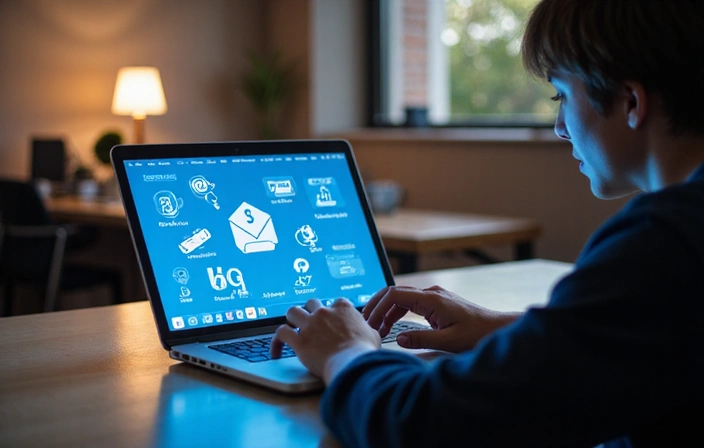 A person managing emails and data on a laptop, symbolizing responsible data usage