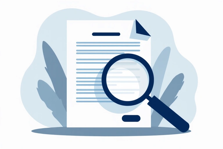 Digital illustration of a legal document with a magnifying glass over it, symbolizing terms and conditions review